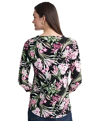 Jones New York Women's Printed 3/4 Sleeve Boat Neck Blouse