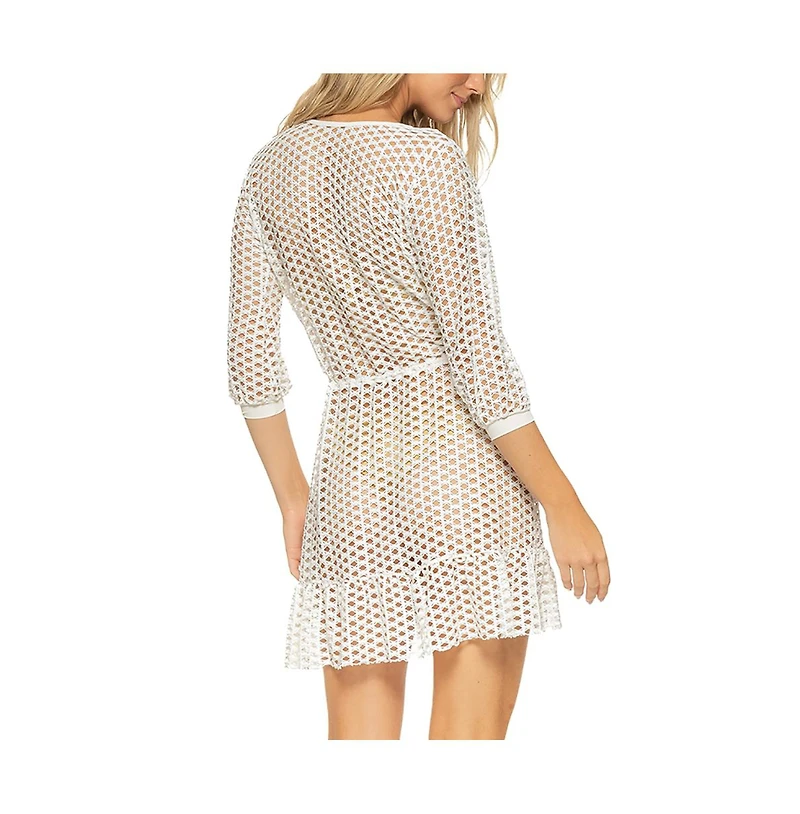 Guria Beachwear Women's Lattice Front Tie Ruffle Hem Cover-up