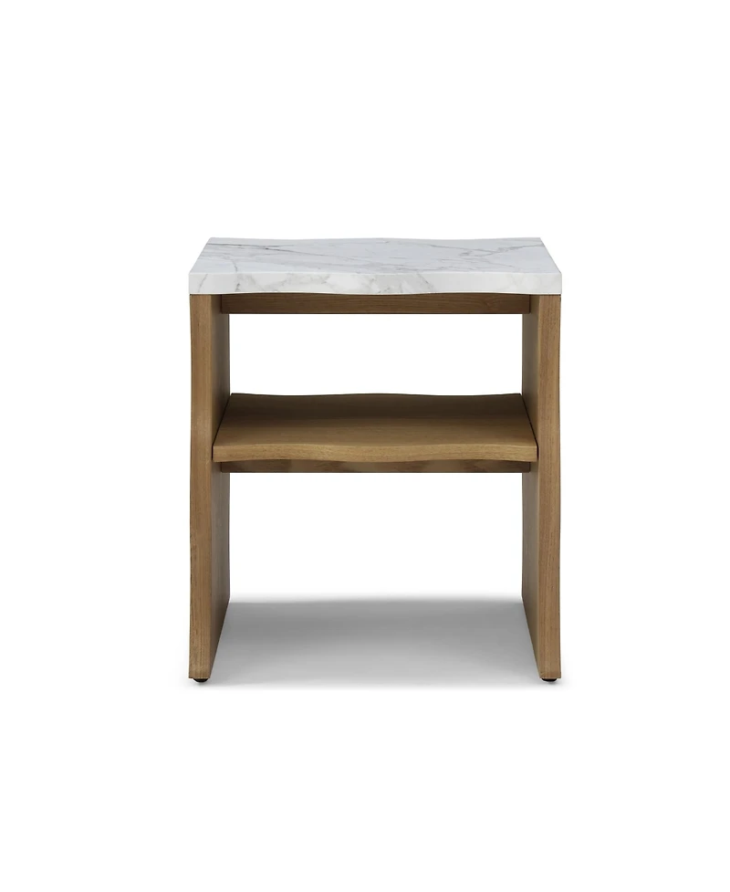 Boyel Living 17.72 Inches Whisper of Waves Modern End Table with Storage Shelf and Faux Marble Top
