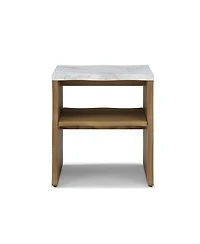 Boyel Living 17.72 Inches Whisper of Waves Modern End Table with Storage Shelf and Faux Marble Top