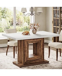 Tribesigns Dining Table for 4, 47-Inch Farmhouse Kitchen Dinner Table with Heavy Duty Pedestal, Rustic Wooden Eating Table