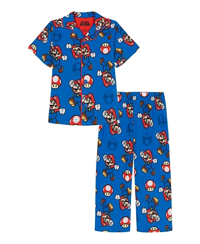 Nintendo Boys' Toddler 2T-4T Mario Party Collared Shirt and Pajama Pants, 2-Piece Set