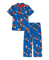 Nintendo Boys' Toddler 2T-4T Mario Party Collared Shirt and Pajama Pants, 2-Piece Set
