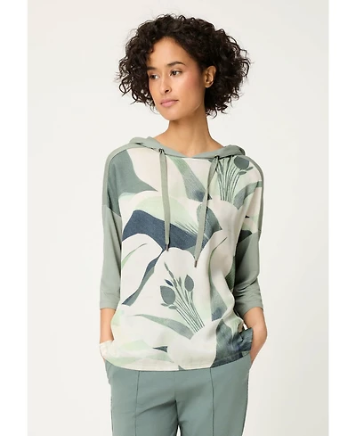 Olsen Women's Mixed Media Leaf Print T-Shirt with Hood