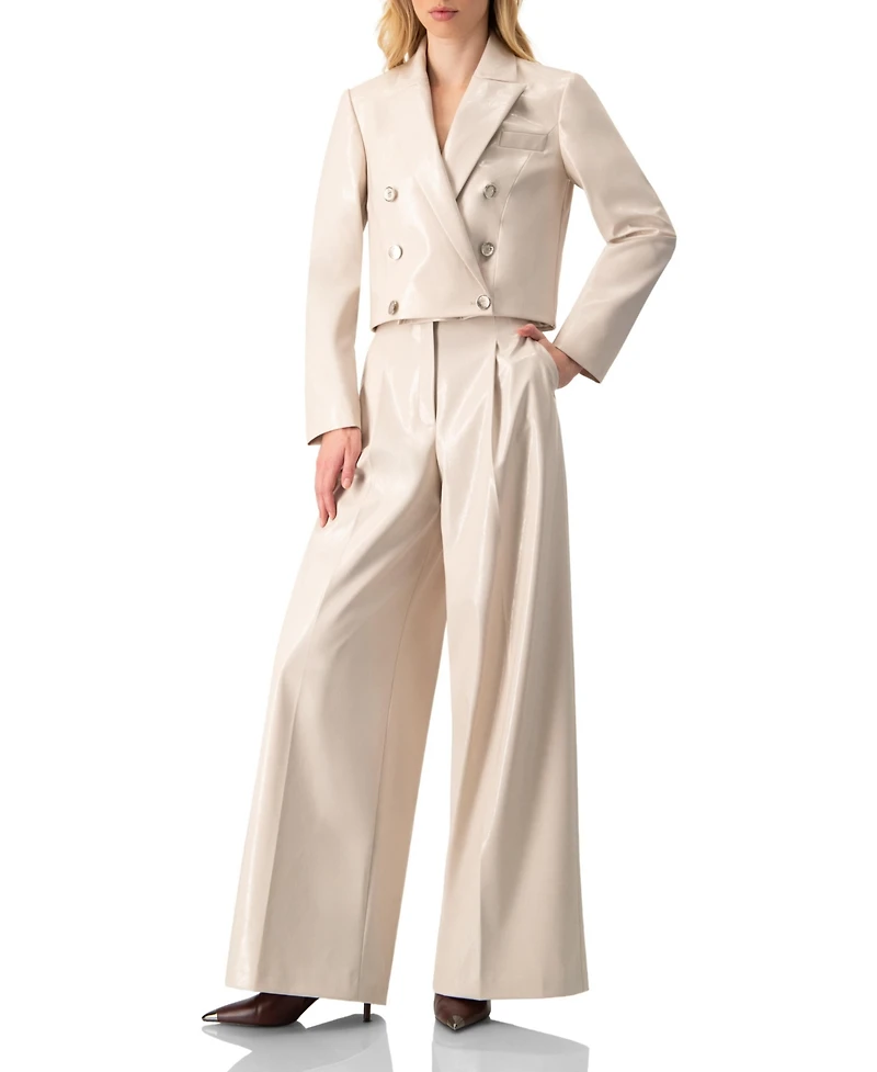 Ivonne Women's Faun-Leather Double-Breasted Short Blazer