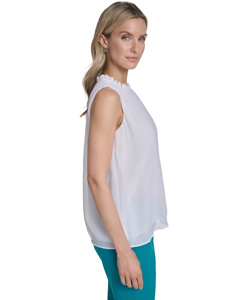Calvin Klein Women's Sleeveless Ruffle Neckline Top