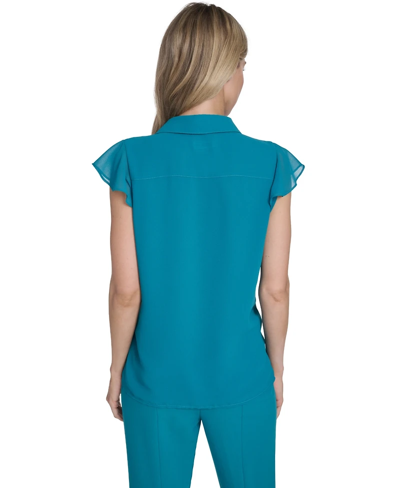 Calvin Klein Women's Cap-Sleeve Ruffle Front Top
