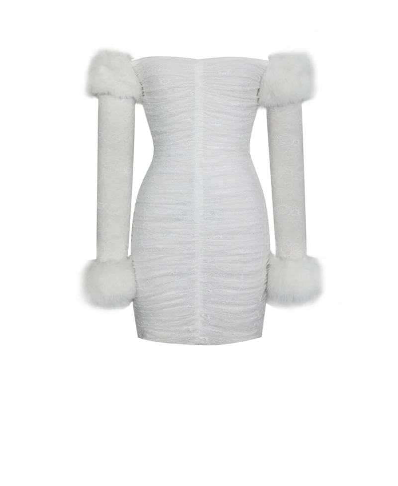 Miss Circle Women's Lani Lace Off-Shoulder Ruched Mini Dress