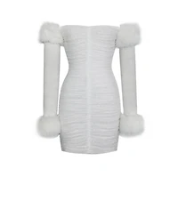 Miss Circle Women's Lani Lace Off-Shoulder Ruched Mini Dress