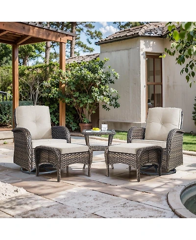 Gymojoy 5-Piece Brown Wicker Patio Conversation Set with Olefin Cushions Swivel Chairs and Ottomans