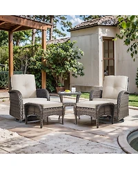 Gymojoy 5-Piece Brown Wicker Patio Conversation Set with Olefin Cushions Swivel Chairs and Ottomans