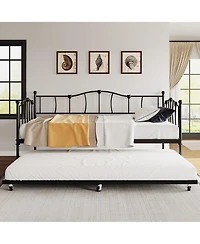gaomon Metal Daybed with Trundle Bed, Twin Size, Premium Metal Frame