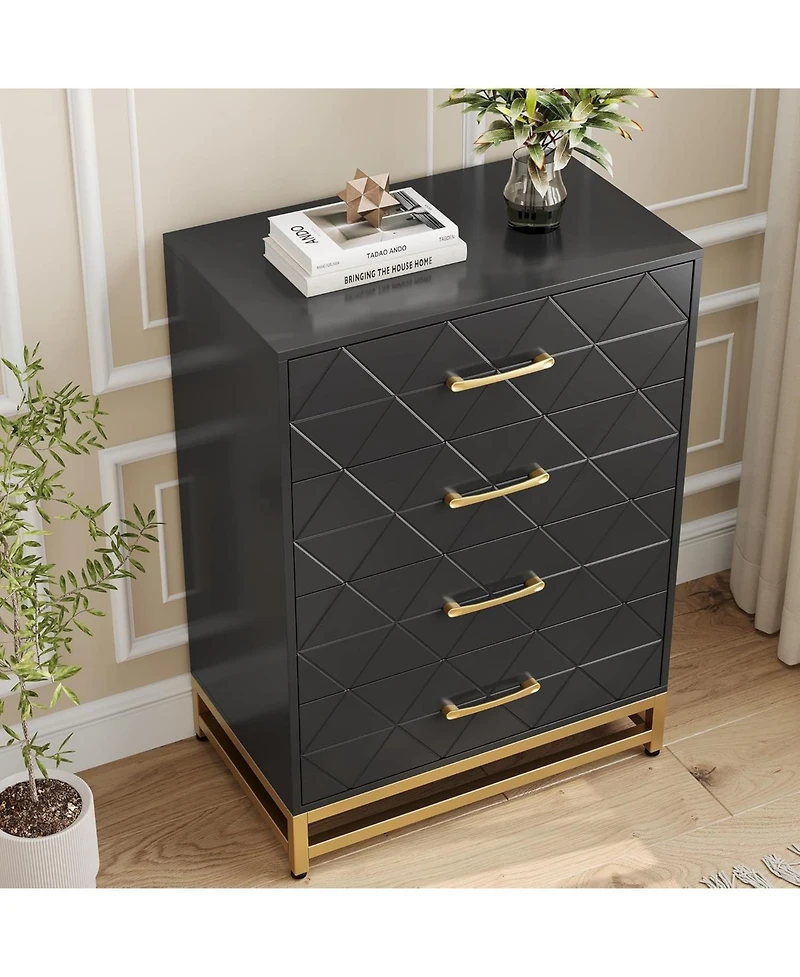 gaomon Wooden Dresser for Bedroom, Dressers & Chest of Drawers with 4 Drawer, Wood nightstand for Storage and Organization