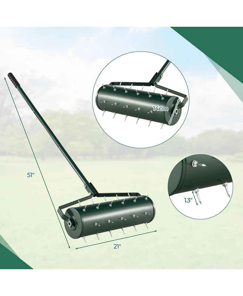 Sugift 21 Inch Manual Lawn Aerator with Detachable Handle Filled with Sand or Stone