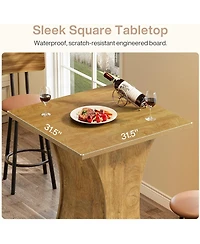 Tribesigns 39.4" H Square Bar Table, Farmhouse High Top Bistro Pub Cocktail Table with Curved Profile, Wood Home Bar Unit