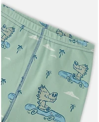 Deux par Toddler Boys Cotton Two-Piece Pyjama Set Green Crocodile Print