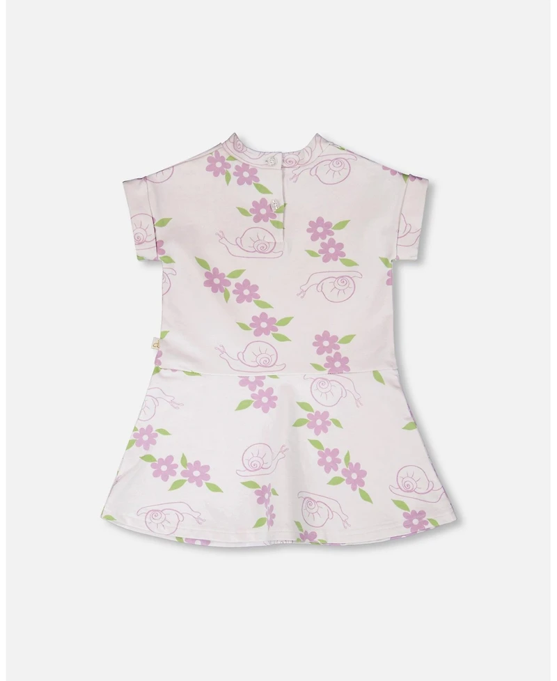Deux par Deux Toddler Girls French Terry Dress Lilac Snails Print - Toddler|Child