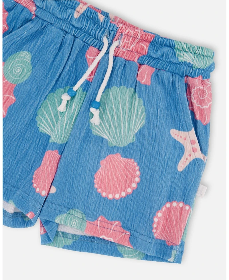 Draft - Deux par Big Girls Crinkle Jersey Shorts Blue Shell Print