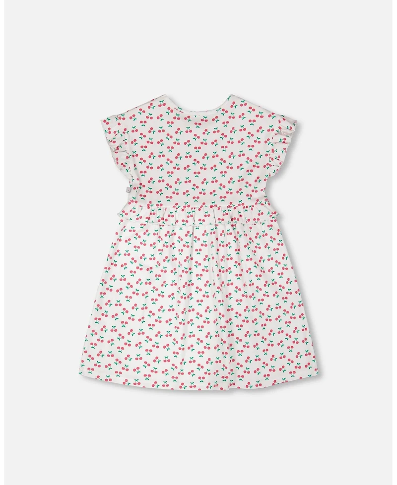 Deux par Deux Toddler Girls' Cotton Rib Printed Cherry Dress