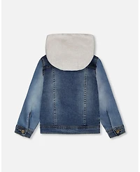 Deux par Boy Navy Blue Denim Jacket with Removable French Terry Hood - Toddler|Child