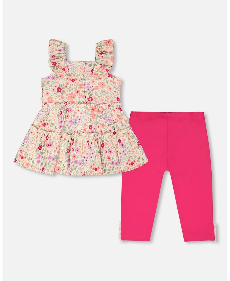 Deux par Toddler Girls Tunic and Cotton Capri Set Off Printed Flowers - Toddler|Child