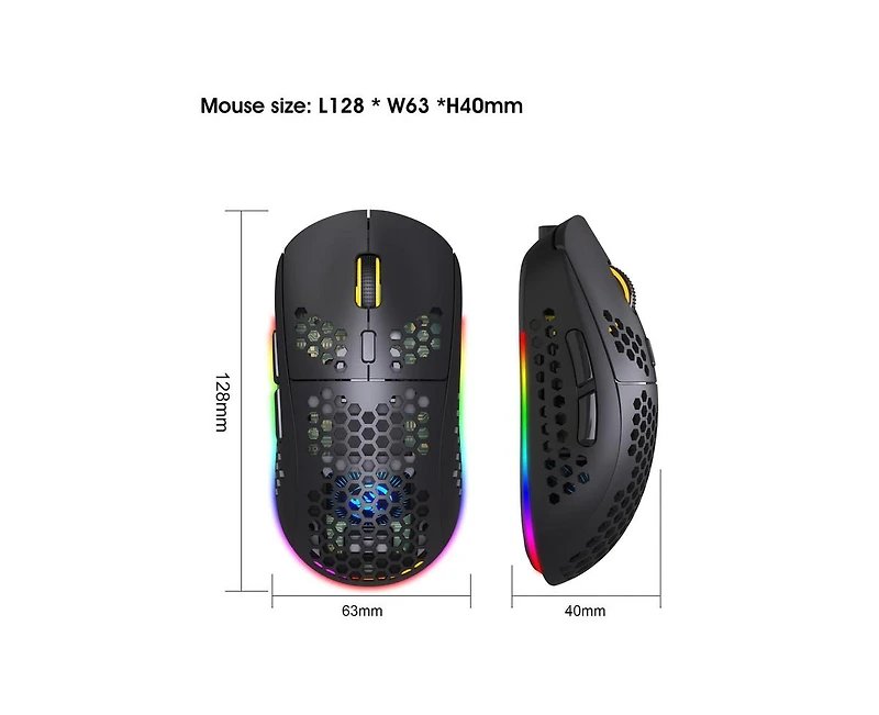 Risokeys Tri-Mode Wireless Gaming Mouse, Honeycomb Hollow Design, Rgb Backlight, 3600 Dpi Adjustable, 750mAh Rechargeable, 2.4G+BT3.0+BT5.0