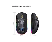 Risokeys Tri-Mode Wireless Gaming Mouse, Honeycomb Hollow Design, Rgb Backlight, 3600 Dpi Adjustable, 750mAh Rechargeable, 2.4G+BT3.0+BT5.0