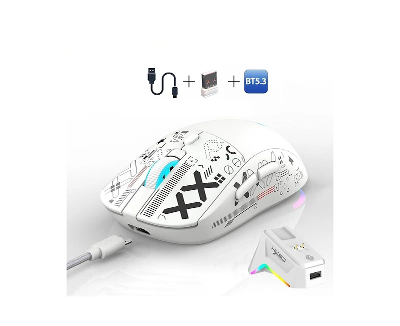 Risokeys Tri Mode Wireless Gaming Mouse with Magnetic Rgb Charging Dock for Gamers