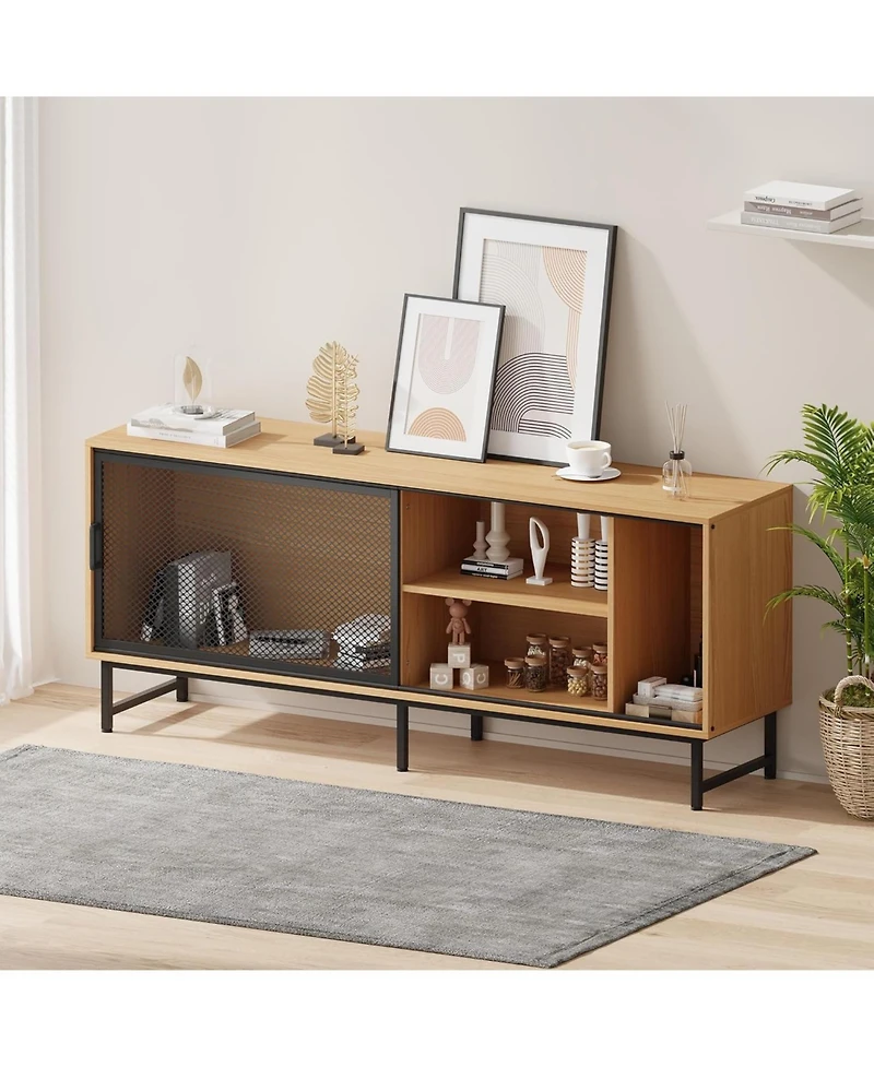 gaomon Tv Console Table with Metal Net Sliding Door, Up to 65" Tvs, Tv Stand with Storage & Metal Legs, Industrial TV Stands for Living Room