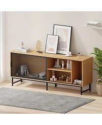 gaomon Tv Console Table with Metal Net Sliding Door, Up to 65" Tvs, Tv Stand with Storage & Metal Legs, Industrial TV Stands for Living Room