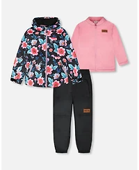Deux par Girl 3-in-1 Two-Piece Mid-Season Outerwear Set Printed Flowers