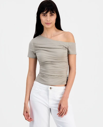 Guess Women's Jaide Asymmetric Short-Sleeve Shirring Top