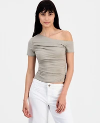 Guess Women's Jaide Asymmetric Short-Sleeve Shirring Top