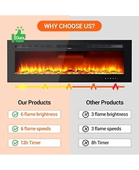 Gaomon 60" Wall-Mounted Electric Fireplace with Heater, 750/1500W, 12 Flame Colors, Remote & WiFi, Slim Recessed Design