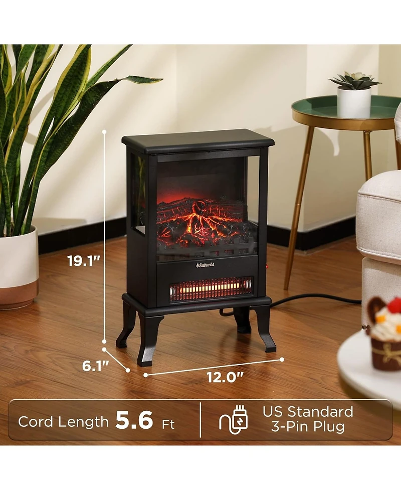 gaomon Electric Fireplace Stove with 17" Size, 1500W Power & 3 Sided Teal Checkerboard Flame View