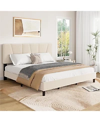 gaomon Bed Frame with Adjustable Headboard, Linen Upholstered Platform, Strong Wood Slats, No Box Spring Needed