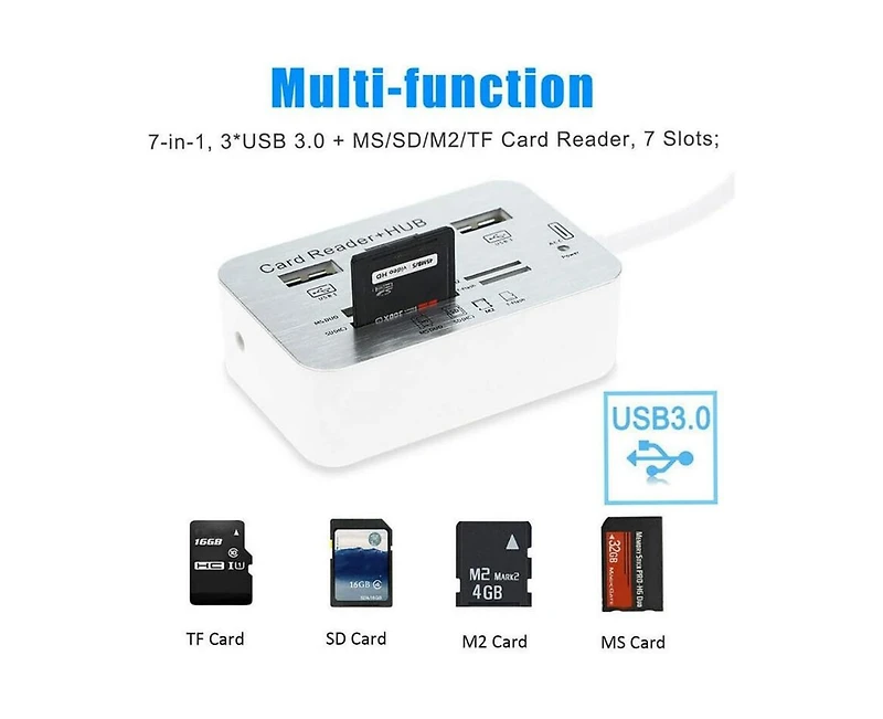 Risokeys 7-in-1 Usb 3.0 Hub with Multi-Card Reader, Portable Adapter for Laptop/Desktop, Ideal for Photographers,Content Creators