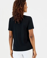 Jm Collection Women's V-Neck Front-Zip Pleated Top, Macy's Exclusive