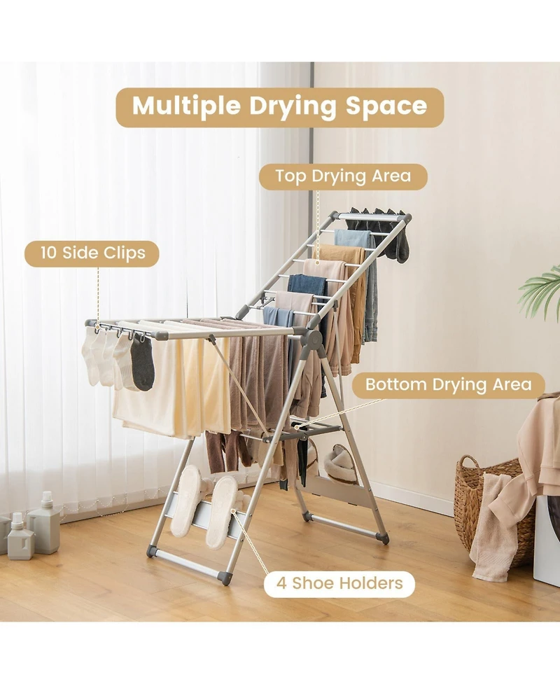 Ecooso 2-Layer Folding Clothes Drying Rack with 5-Level Adjustable Height