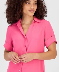 Anne Klein Essentials Petite Short-Sleeve Button-Front Shirt