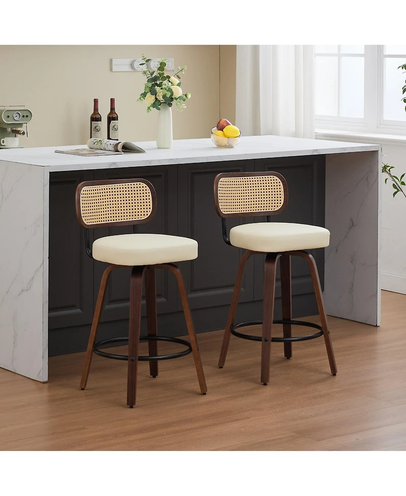 Boyel Living Set of 2 Swivel Pu Bar Stools with Padded 3.5-inch Seat Cushion for Dining Pup