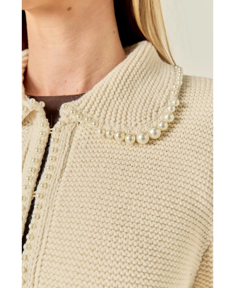 English Factory Women's Knit Pearl Detail Cardigan