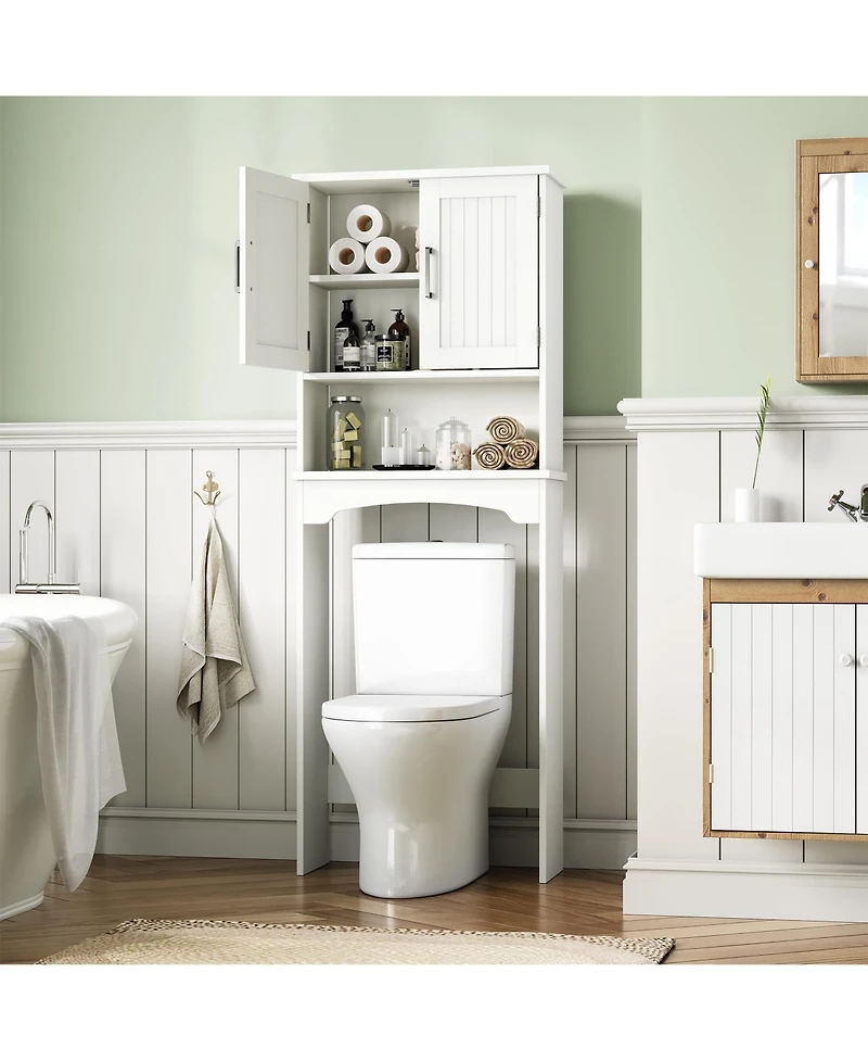 Homfan Over The Toilet Storage Cabinet with Double Doors and Anti-Tip Device, Above , Free Standing Toilet Cabinet