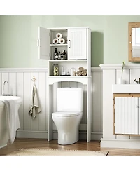 Homfan Over The Toilet Storage Cabinet with Double Doors and Anti-Tip Device, Above , Free Standing Toilet Cabinet
