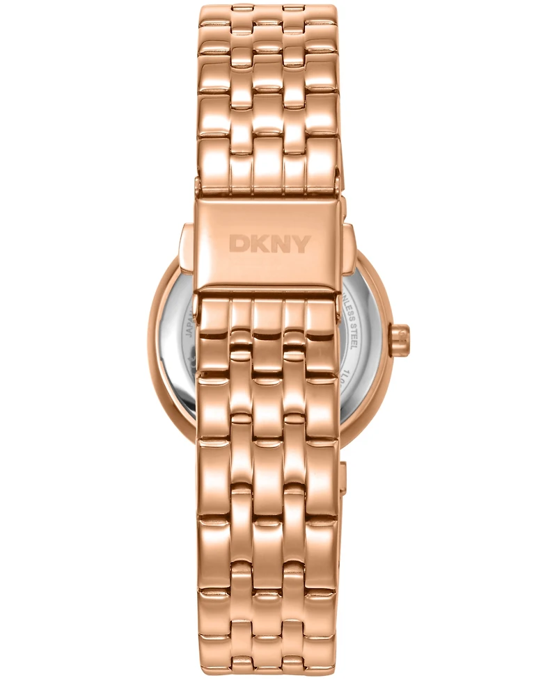 Dkny Women's Silver Dial Crystal Bezel Red-Gold Tone Stainless Steel Bracelet Watch, 30mm