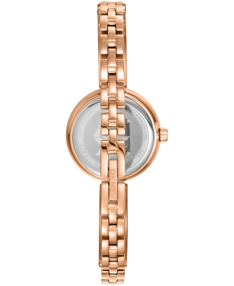 Dkny Women's White Dial Rose-Gold Tone Stainless Steel Crystal Accented Jewelry Bracelet Watch, 26mm