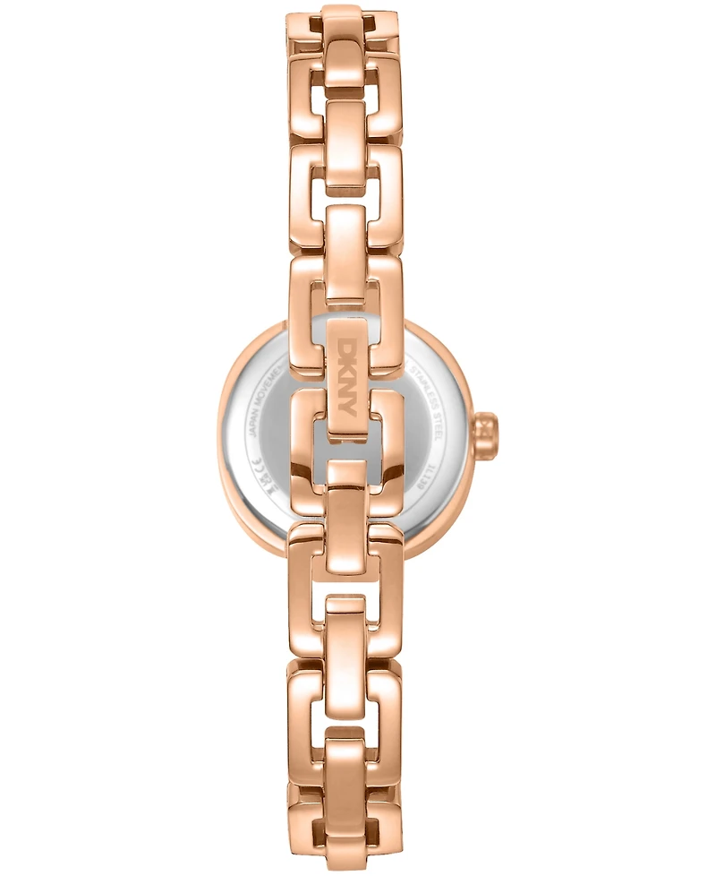Dkny Women's Rose Gold Crystal Accented Dial Rose-Gold Tone Stainless Steel Open Link Bracelet Watch, 24mm