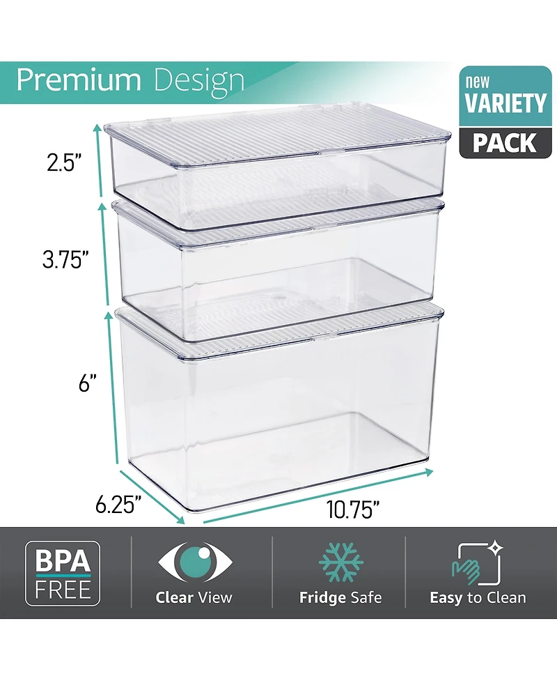 Sorbus Storage Bins For Pantry & Fridge With Hinged Lids (3 Piece Variety)