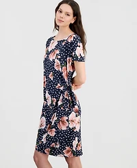 Robbie Bee Women's Printed Short-Sleeve Sarong Dress