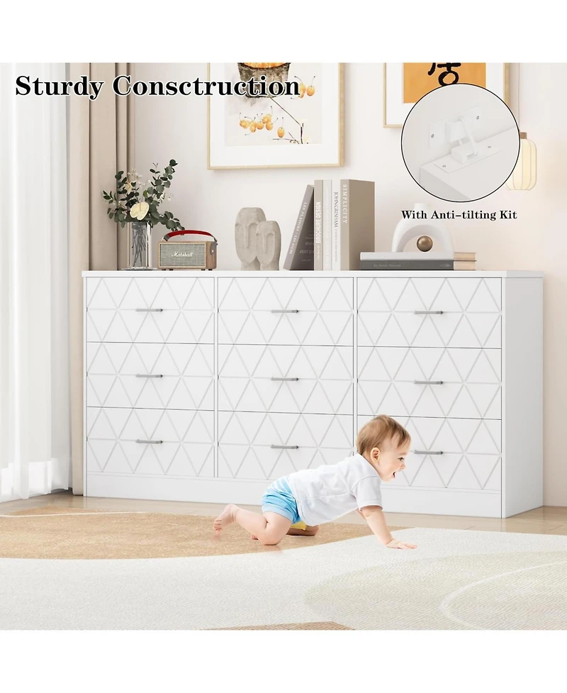 gaomon White 9 Drawer Dresser with Usb Charging Station, Modern Wooden Storage Organizer for Bedroom Living Room Hallway